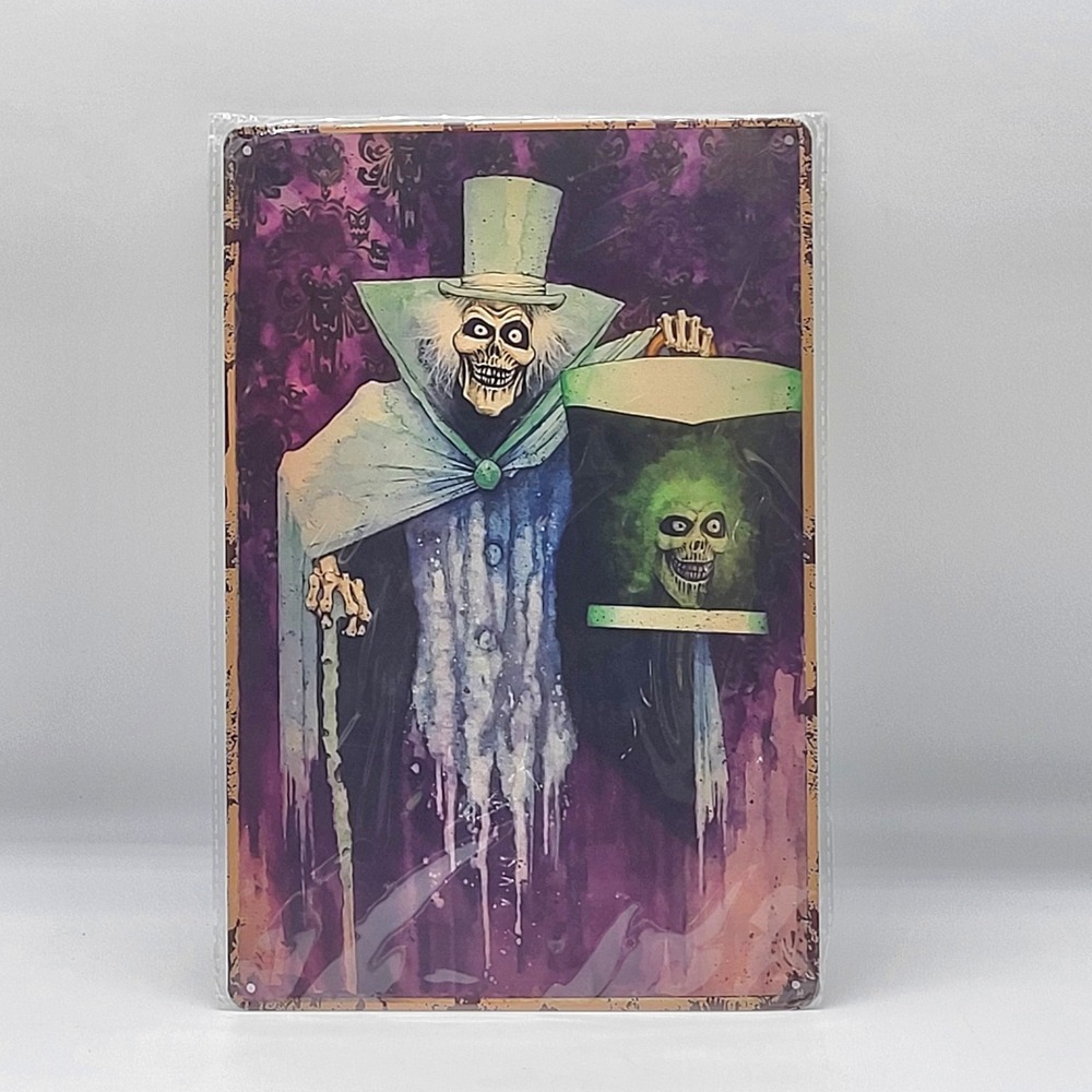 Disney Haunted Mansion Hatbox Ghost Metal Sign 8x12 Watercolor Art NIP